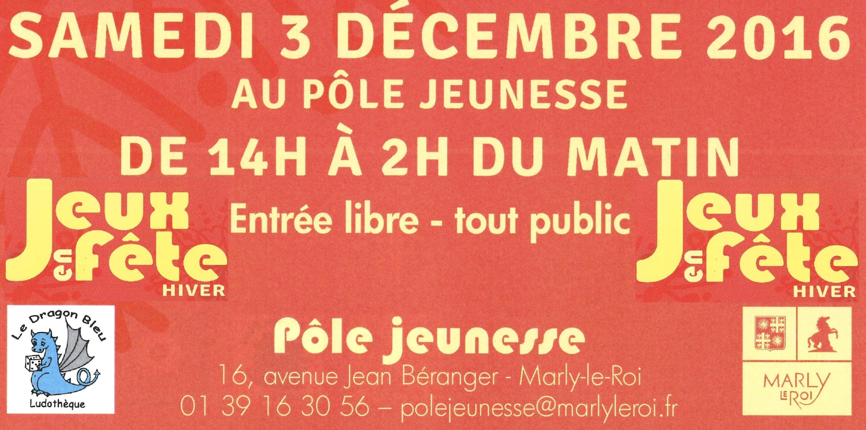 Fête du jeu  à Marly Le Roi - 12h de jeux non stop ! 3 décembre