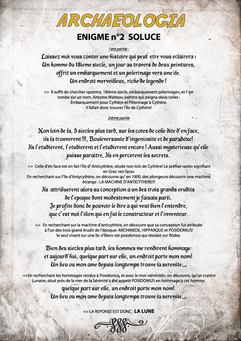 Couverture de l'article : ARCHAEOLOGIA ENIGME n°2 SOLUCE